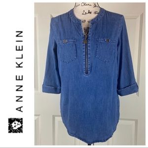 Anne Klein 3/4 Sleeves Stretch Denim Blouse Size S